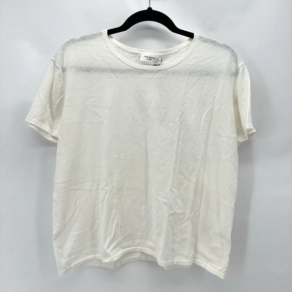 The Reset R Label Everyday Knit Tee Size M White Linen Boxy Fit Sheer Preppy NWT - Picture 12 of 12